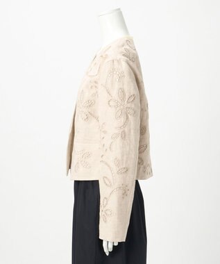 23区 【GOLD LABEL/見上愛さん着用】リネンエンブロイダリー ノーカラージャケット ベージュ系