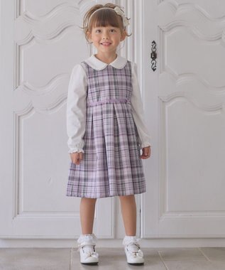 ANY KIDS チェック ジャンパースカート ピンクベージュ