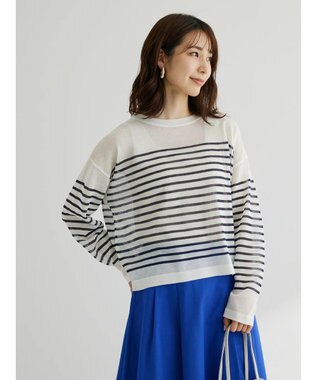 Green Parks シアーボーダーニットプルオーバー Navy