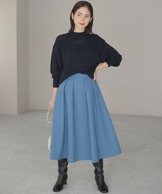 組曲 【WEB限定カラーあり】透かし編みバルキーハイネックニット ネイビー系