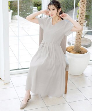 Tiaclasse L 【洗える】大人上品なシアータックワンピース グレージュ