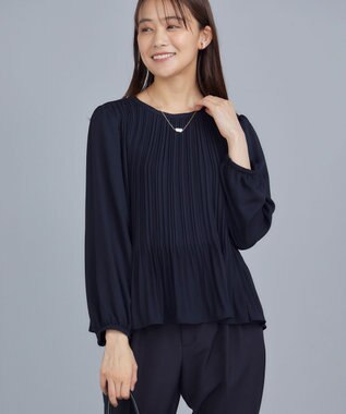 組曲 S 【WEB限定】ジョーゼットシフォンプリーツ ブラウス ネイビー系