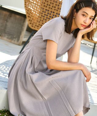 Tiaclasse L 【洗える】ダブルラインフレアワンピース グレージュ