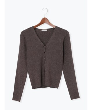 Te chichi ウェーブメタル釦Vネックリブカーディガン ブロンズ
