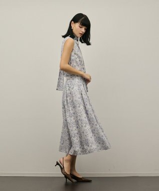 GRACE CONTINENTAL シアーフラワープリントジャガードフレアスカート グレー