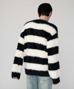 WEGO 【2025秋冬新作/ユニセックス着用ITEM/MLサイズ展開】フェザーニットプルオーバー ホワイトボーダー