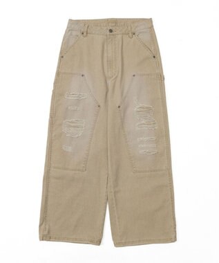 WEGO ダブルニーダメージデニムパンツ ベージュ
