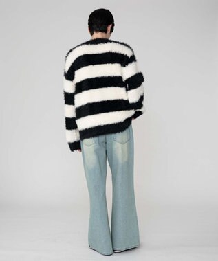 WEGO 【2025秋冬新作/ユニセックス着用ITEM/MLサイズ展開】フェザーニットプルオーバー ホワイトボーダー