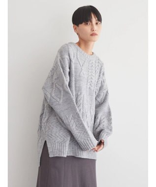 AMERICAN HOLIC パッチワークケーブルニットプルオーバー Light Gray Mixture