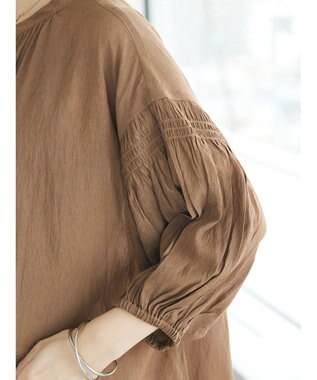 CRAFT STANDARD BOUTIQUE ウ゛ィンテージボイル袖シャーリングワンピース Brown