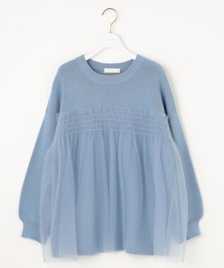 ANY SIS S 【洗える】ビスチェ風チュールコンビ ニット ライトブルー