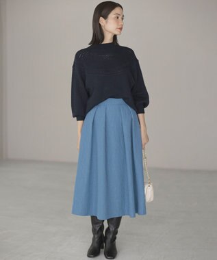 組曲 【WEB限定カラーあり】透かし編みバルキーハイネックニット ネイビー系