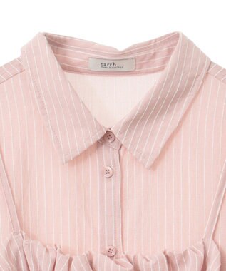 earth music&ecology ＳＥＴ２点起毛ストライプシャツ＋バルーンビスチェ Pink
