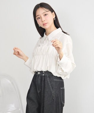 earth music&ecology ＳＥＴ２点起毛ストライプシャツ＋バルーンビスチェ Off White