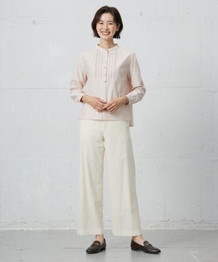 J.PRESS LADIES L ストライプジャージー ピンタック カットソー ピンクベース系