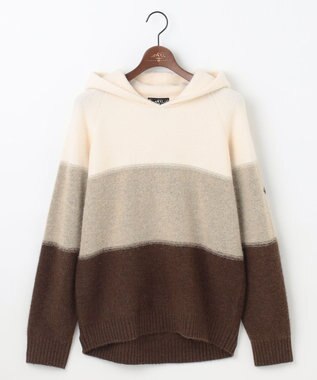 JOSEPH ABBOUD MOUNTAIN 【イタリア糸使用/軽量】パネルボーダー ニットパーカー ホワイト系2