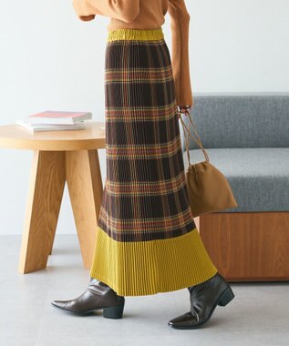 CRAFT STANDARD BOUTIQUE 配色チェックプリーツスカート Orange