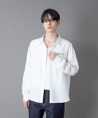 WEGO ワンポイントルーズシャツ（LS） ホワイト