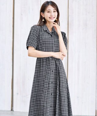 Tiaclasse 【洗える】開襟シャツワンピース ブラックチェック