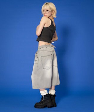 WEGO 【ユニセックス着用ITEM】ダブルニーロゴデニムショーツ グレー