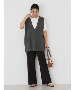 AMERICAN HOLIC ＶネックＷポケットニットベスト Gray Mixture