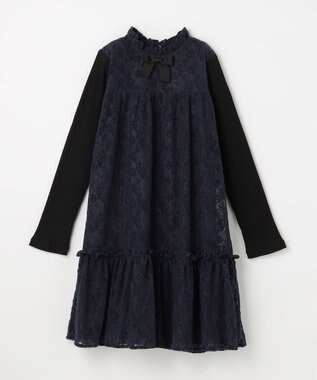 組曲 KIDS 【150-160㎝】スノウレースワンピース ネイビー