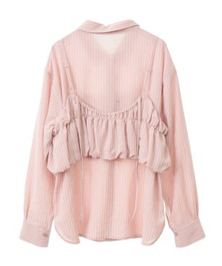 earth music&ecology ＳＥＴ２点起毛ストライプシャツ＋バルーンビスチェ Pink