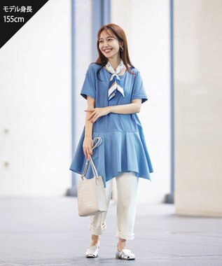 Tiaclasse 【洗える】イレギュラーヘムチュニックブラウス ブルー×ブルー