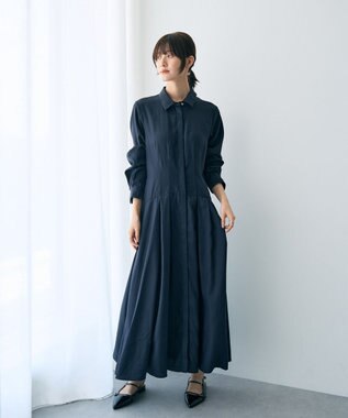 YECCA VECCA タックデザインシャツワンピース Navy