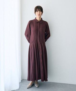 YECCA VECCA タックデザインシャツワンピース Bordeaux