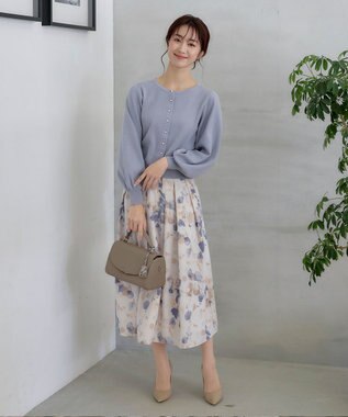 Tiaclasse 【洗える】パールボタンニットカーデ サックス