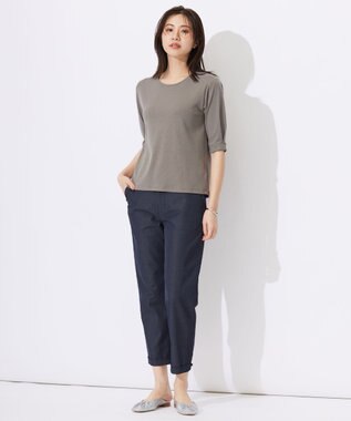 J.PRESS LADIES L 【洗える・吸水速乾】麻シェルドライ テーパード パンツ ネイビー系