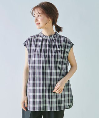 ANY 【UVカット/吸水速乾/抗菌防臭】エニィファンクション ノースリブラウス ネイビーチェック