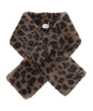 MOONBAT FURLA（フルラ）ビッグ差し込みファーティペット  アーチロゴ フェイクファー ダークブラウン