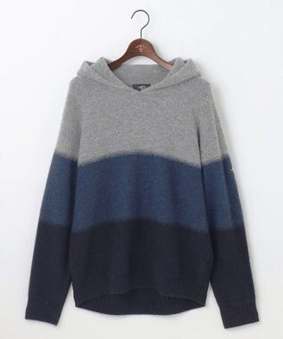 JOSEPH ABBOUD MOUNTAIN 【イタリア糸使用/軽量】パネルボーダー ニットパーカー ネイビー系2