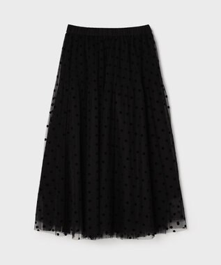 GRACE CONTINENTAL フロッキードットプリーツスカート ブラック