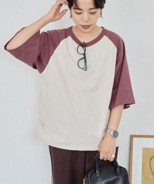 AMERICAN HOLIC ラグラン配色7分袖プルオーバー Beige