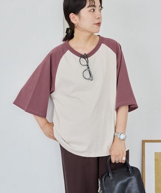 AMERICAN HOLIC ラグラン配色7分袖プルオーバー Beige