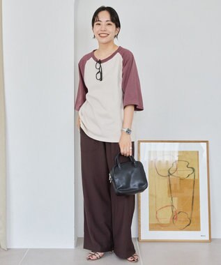 AMERICAN HOLIC ラグラン配色7分袖プルオーバー Beige