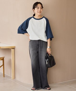 AMERICAN HOLIC ラグラン配色7分袖プルオーバー Ivory