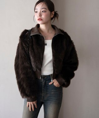 WEGO 【25年秋冬新作】フェイクファーショートブルゾン ダークブラウン