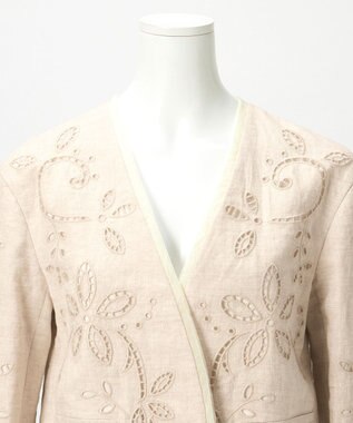 23区 【GOLD LABEL/見上愛さん着用】リネンエンブロイダリー ノーカラージャケット ベージュ系