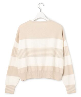 23区 【洗える】コットンポリエステルストレッチ ショート ニット ベージュ×オフ