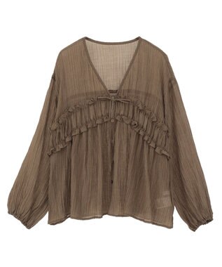Green Parks Ｖネックフリルシアープリーツブラウス Brown