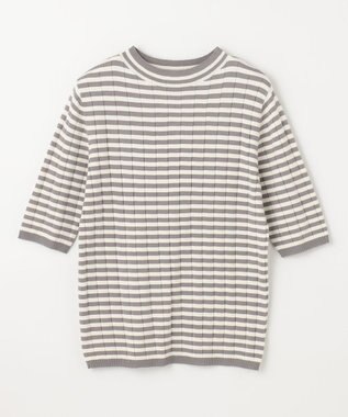 ANY リブボーダーニット グレー×オフ