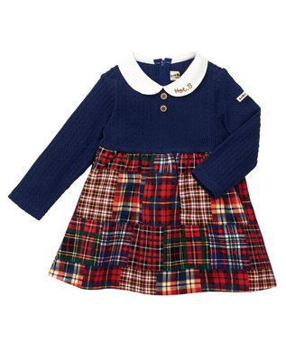 MIKI HOUSE HOT BISCUITS 【80-120cm】 襟付き チェック柄ワンピース 紺