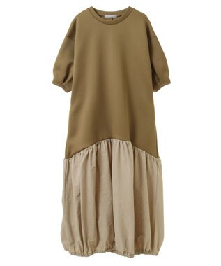 Green Parks ａ．異素材切り替えバルーンワンピース Khaki