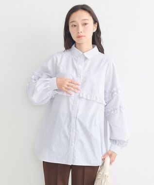 earth music&ecology レギュラーカラーフリルシャツ Off White