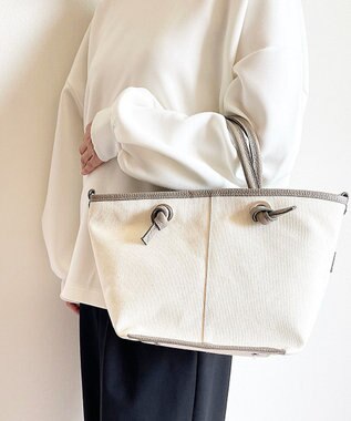 Hekhèr Le Style de Vie 【日本製 / 2WAY】コットンキャンバス×シュリンクレザー ノットハンドバッグ medium グレージュ