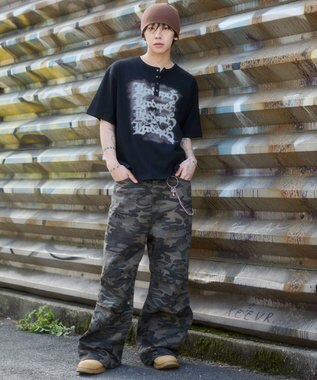 WEGO 【ユニセックス着用ITEM】グラフィックヘンリーネックT（SS） ブラック